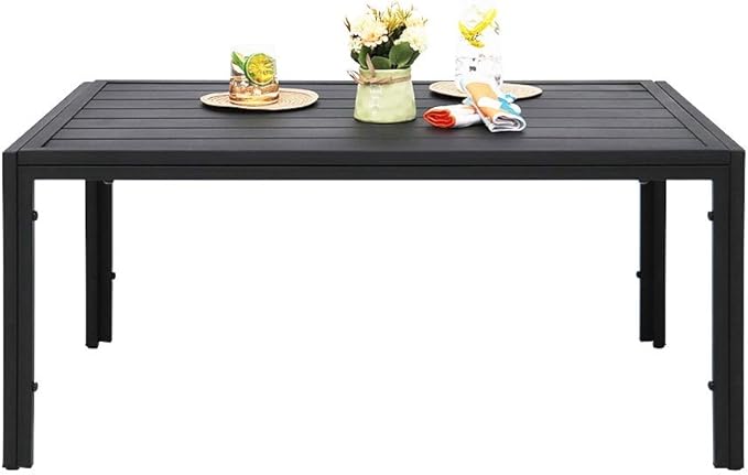 UKN Outdoor Steel Slat Coffee Table Black Modern Contemporary Rectangle Weather Resistant - Photo 4