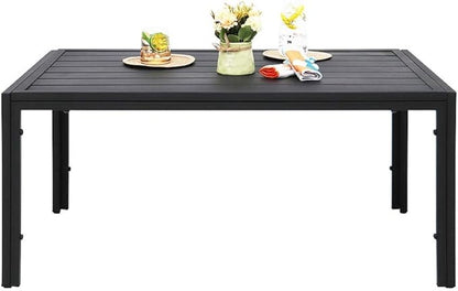 UKN Outdoor Steel Slat Coffee Table Black Modern Contemporary Rectangle Weather Resistant