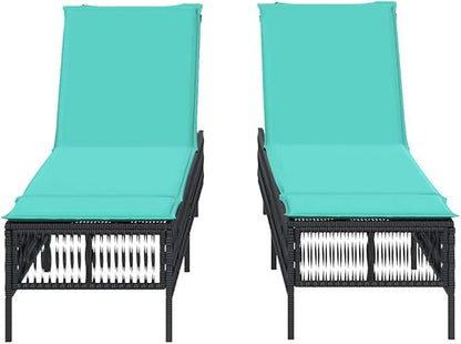 2-Pack Black PE Rattan 78" Lounge Set, 5-Pos Reclining, UV-Resistant, Steel Frame, Removable Cushions