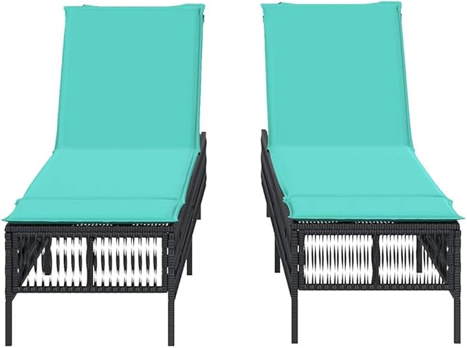 2-Pack Black Rattan Sun Lounger Set, 78", Adjustable Backrest, Cushions, Steel Frame, Patio/Garden/Pool - Photo 5