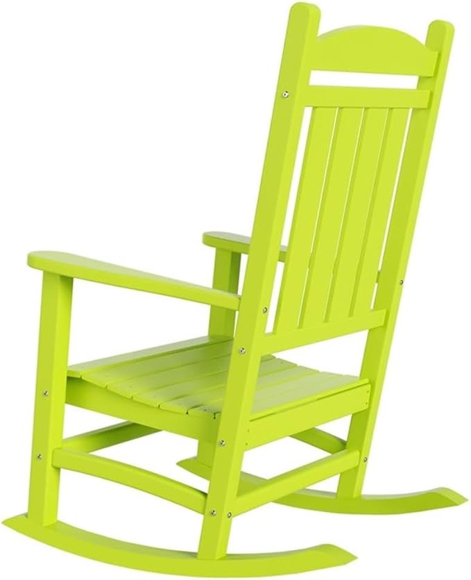 Costaelm Oversized Outdoor Rocking Chair, High Back Porch Rocker Chair, HDPE All Weather Resistant Outdoor Seating Furniture Wide Rocker Chair for Patio, Lawn, Garden, Lime