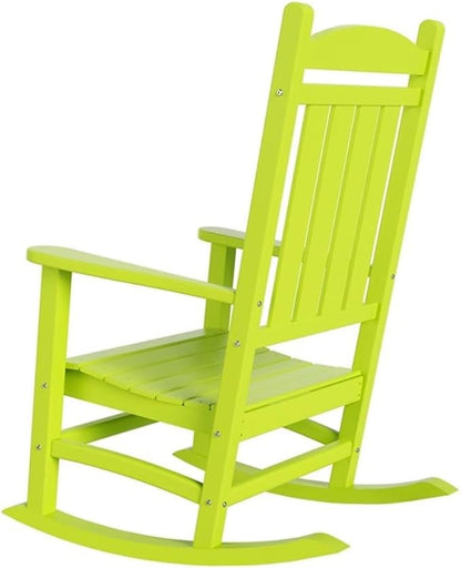 Costaelm Oversized Outdoor Rocking Chair, High Back Porch Rocker Chair, HDPE All Weather Resistant Outdoor Seating Furniture Wide Rocker Chair for Patio, Lawn, Garden, Lime