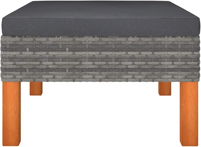 23.6x23.6x12.6 in Grey Poly Rattan Square Outdoor Ottoman, UV-Resistant Footstool for Garden Patio Balcony - Photo 2