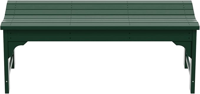 WO Home Furniture Outdoor 46" Backless HDPE Adirondack Bench, Poly Lumber Seat for Patio, Backyard, Balcony, All Weather Resistant with UV Protection, Dark Green