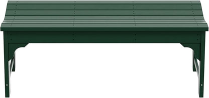 WO Home Furniture Outdoor 46" Backless HDPE Adirondack Bench, Poly Lumber Seat for Patio, Backyard, Balcony, All Weather Resistant with UV Protection, Dark Green