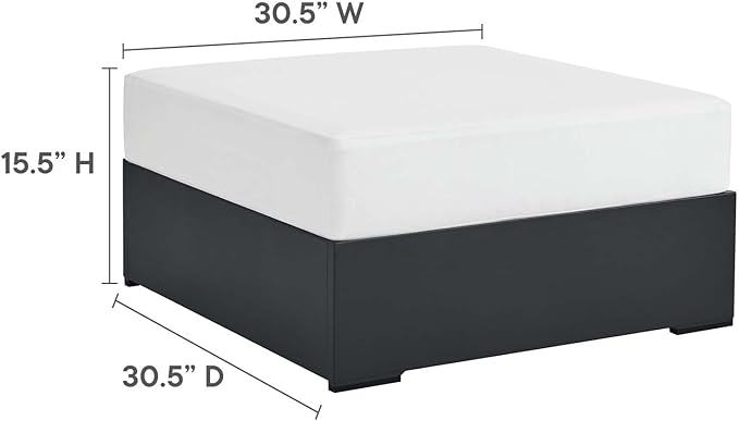 Modway Tahoe Aluminum Ottoman in Gray White with Weather-Resistant Cushion-Ideal as Outdoor Footstool - Photo 3