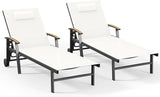 Ciokea Outdoor Lounge Chair with Pillow Set of 2, 5-Position Aluminum Chaise Lounge with Wheels & Armrests - Photo 1