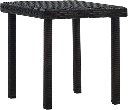 Small Brown Poly Rattan Garden Side Table, Weather-Resistant Square Outdoor Patio Coffee Table with Powder-Coated Steel Frame, Compact Balcony Furniture