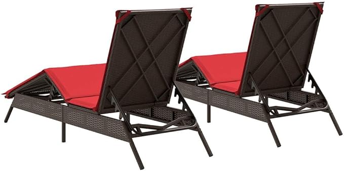 Patio Sun Lounger Set of 2, Outdoor Adjustable Reclining Chaise Lounge Chair with Thick Cushions - Photo 7