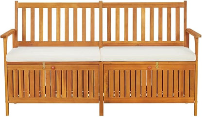 Storage Bench with Cushion Garden Bench Outdoor Bench for Outdoors Porch Entryway Furniture for Yard 66.9" Solid Wood Acacia