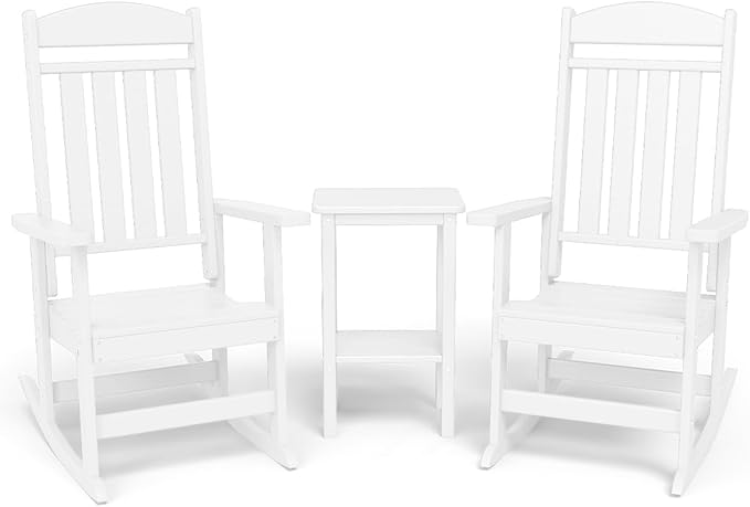 3-Piece Outdoor Rocking Chair Set, Oversized Porch Rocking Chair Set of 2 with Side Table, Suitable for Patio, Porch, Backyard