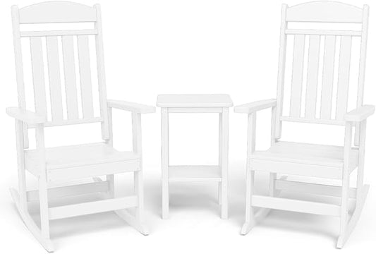 3-Piece Outdoor Rocking Chair Set, Oversized Porch Rocking Chair Set of 2 with Side Table, Suitable for Patio, Porch, Backyard
