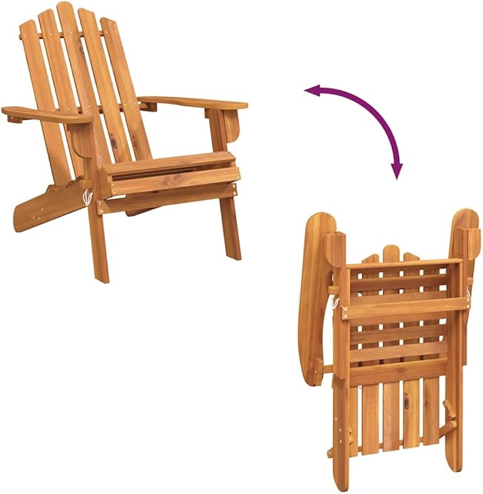 Solid Acacia Wood Adirondack Chair Set of 2, Natural Finish Foldable Outdoor Furniture for Patio Garden - Photo 8