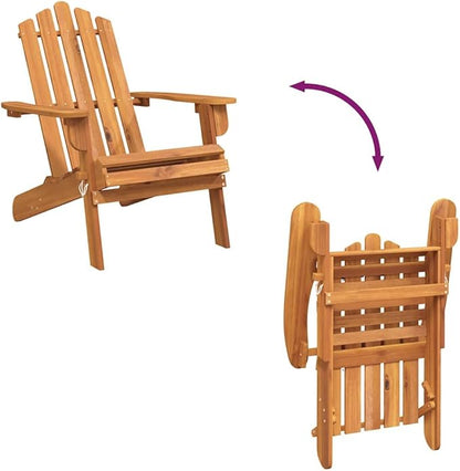 2-Piece Solid Acacia Wood Adirondack Chair Set, Natural Foldable Outdoor Furniture with Weather Resistant Oiled Finish, Ergonomic Design for Garden and Patio Relaxation