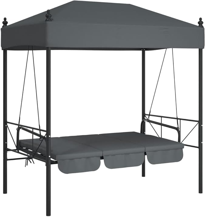 Outdoor Garden Swing Bench with Canopy and Cushions, 3-Seater Patio Swing Bed, Durable Powder-Coated Steel Frame - Photo 4