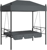 Outdoor Garden Swing Bench with Canopy and Cushions, 3-Seater Patio Swing Bed, Durable Powder-Coated Steel Frame - Photo 4