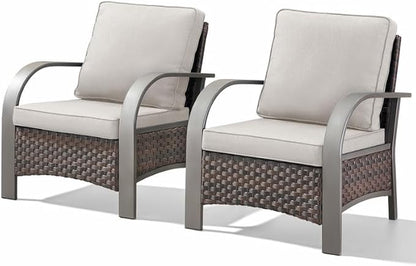 Belord Wicker Patio Chairs Set of 2-300LBS Weight Capacity Oversize Outdoor Patio Chairs with High Backrest Metal Curved Armrest, All Weather PE Rattan Outdoor Seating for Porch Deck Backyard