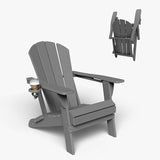 Folding Adirondack Chair with Cup Holders, HDPE Plastic Outdoor Chairs, Weather Resistant, Real Wood Look for Patio - Photo 1