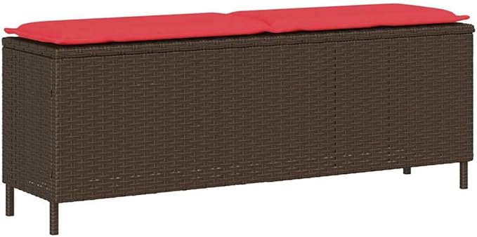 Garden Bench Deck Bench Patio Bench with Cushion Brown 43.3"x11.8"x15.9" Poly Rattan