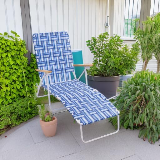 Camp & GO 4-Position Folding Web Lawn Chair Outdoor Lounger, Blue/White undefined/White - Photo 5