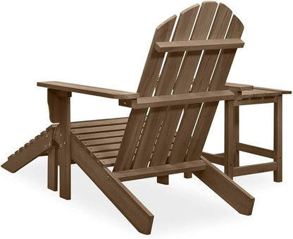 vidaXL 3-Piece Brown Patio Adirondack Chair with Detachable Ottoman and Square Table Set, Solid Fir Wood Outdoor Lounge Furniture, Weather, Ergonomic Design