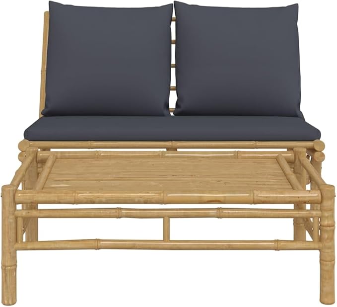 Outdoor Loveseat Dark Grey Natural Bamboo 21.7x39.4x13 in Compact Patio Sectional Sofa for Balcony Garden Terrace - Photo 3