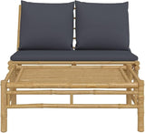 Outdoor Loveseat Dark Grey Natural Bamboo 21.7x39.4x13 in Compact Patio Sectional Sofa for Balcony Garden Terrace - Photo 3