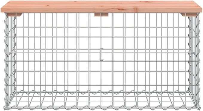 Douglas Fir Wood Garden Bench with Gabion Base, Outdoor Patio Seating for Two Adults, Durable and Rustic Design, Easy Assembly, Compact Furniture for Balcony or Garden