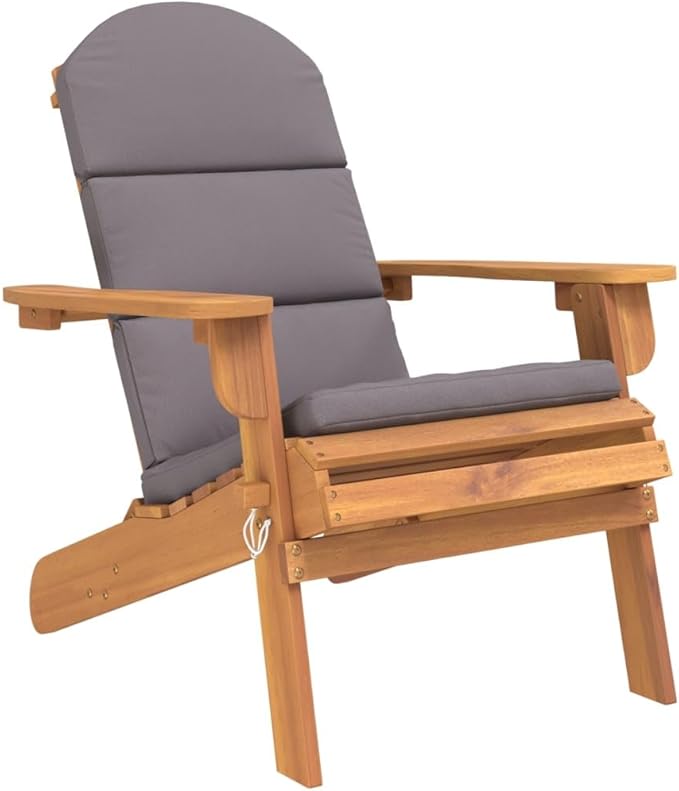Adirondack Patio Chair with Cushions Solid Acacia Wood Outdoor Lounge Chair Foldable Design Dark Gray Cushions for - Photo 3