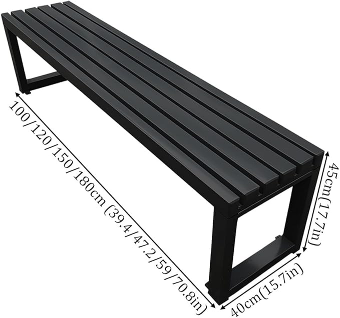 2-Person Garden Bench Seat Outdoor Metal Bench Park Seat 3.3ft 3.9ft 4.9ft 5.9ft All-Weather Slatted Chair for Front Porch Balcony Backyard(Black,5.9ft)