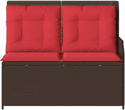 2-Seater Reclining Patio Bench, PE Rattan Garden Loveseat with Adjustable Armrests, Sturdy Powder-Coated Steel Frame, Comfortable Outdoor Furniture for Backyard, Balcony, Deck