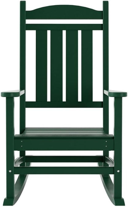 Costaelm Oversized Outdoor Rocking Chair, High Back Porch Rocker Chair, HDPE All Weather Resistant Outdoor Seating Furniture Wide Rocker Chair for Patio, Lawn, Garden, Dark Green
