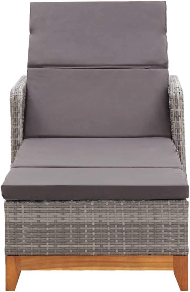 Sun Lounger Grey with Adjustable Backrest and Cushion - Photo 3