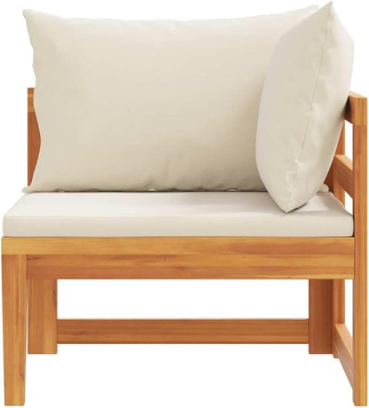 Corner Sofa Cream White Solid Acacia Wood with 4 Plush Polyester Cushions, Modern Outdoor Furniture for Patio Garden Balcony, Durable Water-Resistant Seating Set
