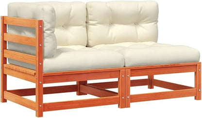 Rustic Loveseat for Outdoor Patio and Garden with Weather-Resistant Cushions and Solid Pine Wood Frame in Wax Brown and Cream