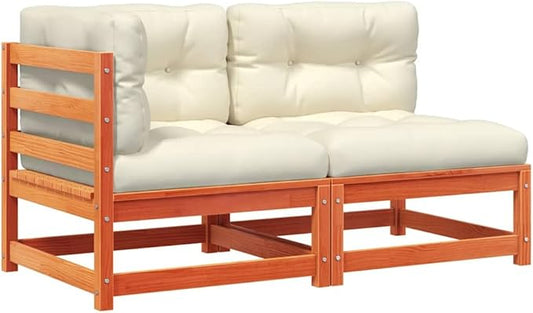 Rustic Loveseat for Outdoor Patio and Garden with Weather-Resistant Cushions and Solid Pine Wood Frame in Wax Brown and Cream