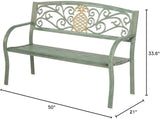 Pineapple Metal Garden Bench Green Aluminum Backed - Photo 3