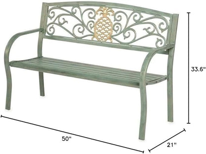 Pineapple Metal Garden Bench Green Aluminum Backed