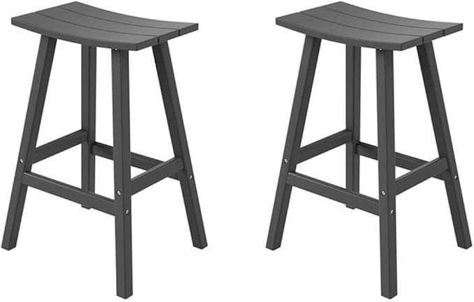 Costaelm All-Weather Bar Stools Set of 2, 29" Height Outdoor Bar Stools, Adirondack Poly Patio Bar Stool for Patio, Deck, Kitchen Counter and Garden, Gray
