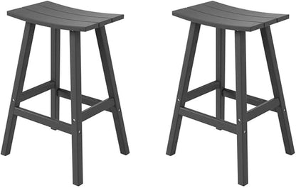 Costaelm All-Weather Bar Stools Set of 2, 29" Height Outdoor Bar Stools, Adirondack Poly Patio Bar Stool for Patio, Deck, Kitchen Counter and Garden, Gray