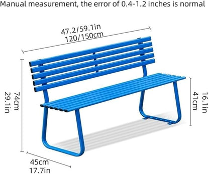 Modern Metal Garden Bench, Weatherproof Colorful Outdoor Bench, Sturdy Steel Frame Long Chair for Park, Lawn, Yard, Porch(Blue,47.2in)