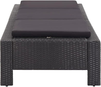 Outdoor Patio Chaise,Sunbathing Chairs,Lounge Chair Adjustable Reclining,Pool Lounger for Poolside,Deck,Backyard, Sunbed with Cushion Black Poly Rattan