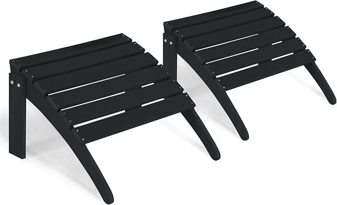 Adirondack Ottoman Set of 2, HDPE All Weather Patio Ottomans, Outdoor Footrest Adirondack Footrest Outdoor Patio Footstool for Porch, Pool, Lawn & Backyard, Black