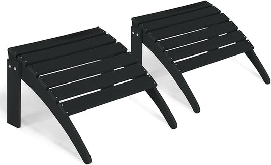 Adirondack Ottoman Set of 2, HDPE All Weather Patio Ottomans, Outdoor Footrest Adirondack Footrest Outdoor Patio Footstool for Porch, Pool, Lawn & Backyard, Black