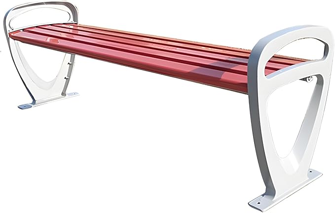 LITFAD Garden Bench Industrial Metal Frame Park Bench with Waterproof Wood Curved Seat Outdoor Seating Bench for Patio, Lawn, Yard, Porch - Red 71" L x 16" W x 21" H