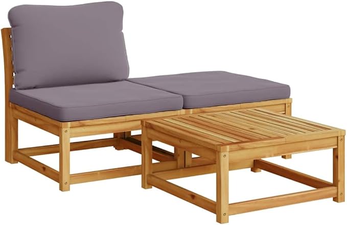 3 Piece Outdoor Sectional Sofa Set Solid Acacia Wood Dark Grey Patio Couch with Cushions 28.7x24.8x25.6 in Modular Loveseat for Garden Balcony Deck
