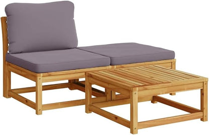 3 Piece Outdoor Sectional Sofa Set Solid Acacia Wood Dark Grey Patio Couch with Cushions 28.7x24.8x25.6 in Modular Loveseat for Garden Balcony Deck