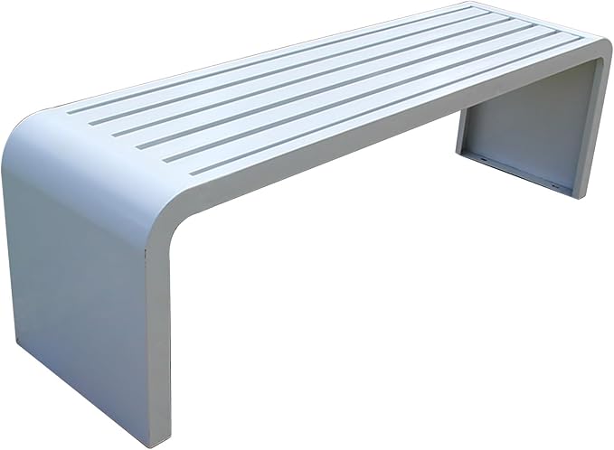 Modern Outdoor Benches Weatherproof Backless Front Porch Bench Metal Garden Benches for Outdoors Sturdy Steel Frame Patio Benches for Outdoors, Backyard, Lawn(White,120cm(47.24in))