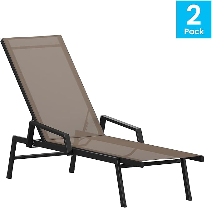 Flash Furniture Brazos Set of 2 Adjustable Chaise Lounge Chairs with Arms, All-Weather Outdoor Five-Position Recliners - Photo 4