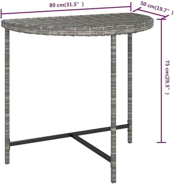 Grey Poly Rattan Garden Table with Powder-Coated Steel Frame, Modern Design and Weather Resistant for Outdoor Dining - Photo 2